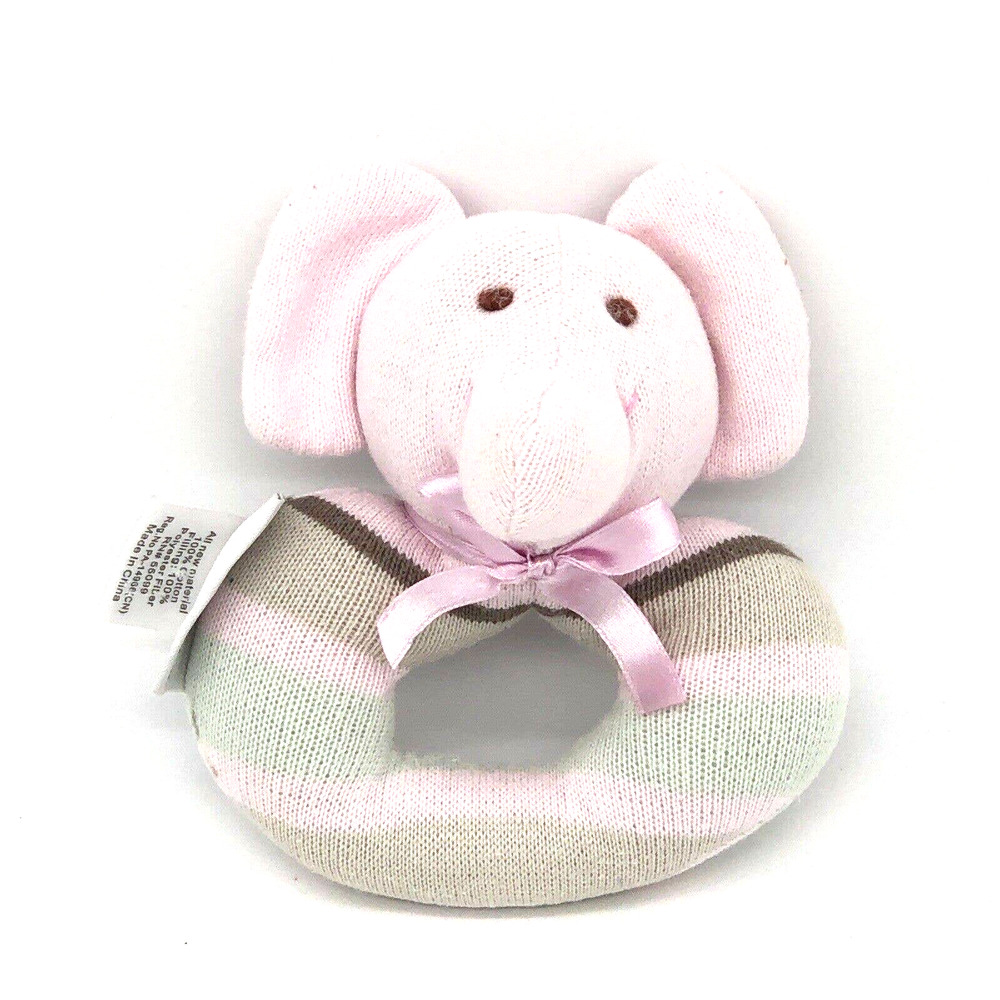 ELEGANT BABY ELEPHANT BABY RING RATTLE PINK and GREY